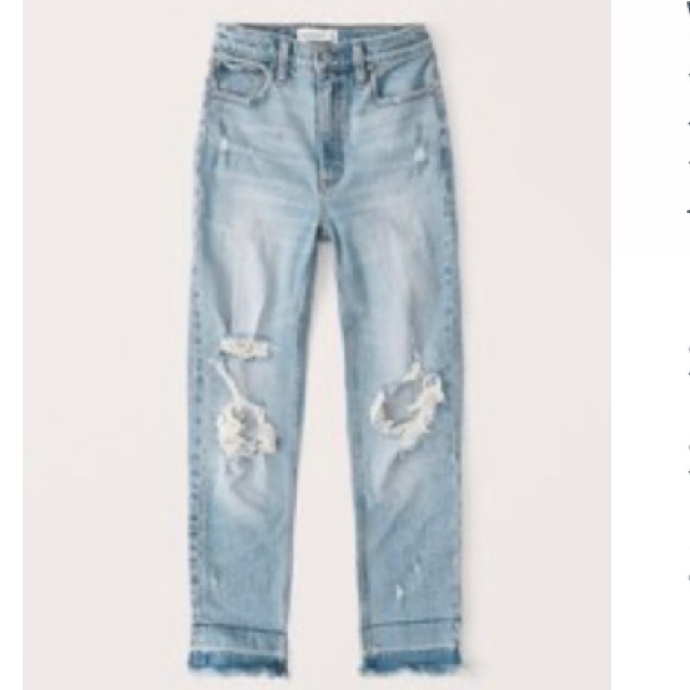 Abercrombie Ripped High Rise Mom Jean - Medium Ripped Wash Size 32 / 14